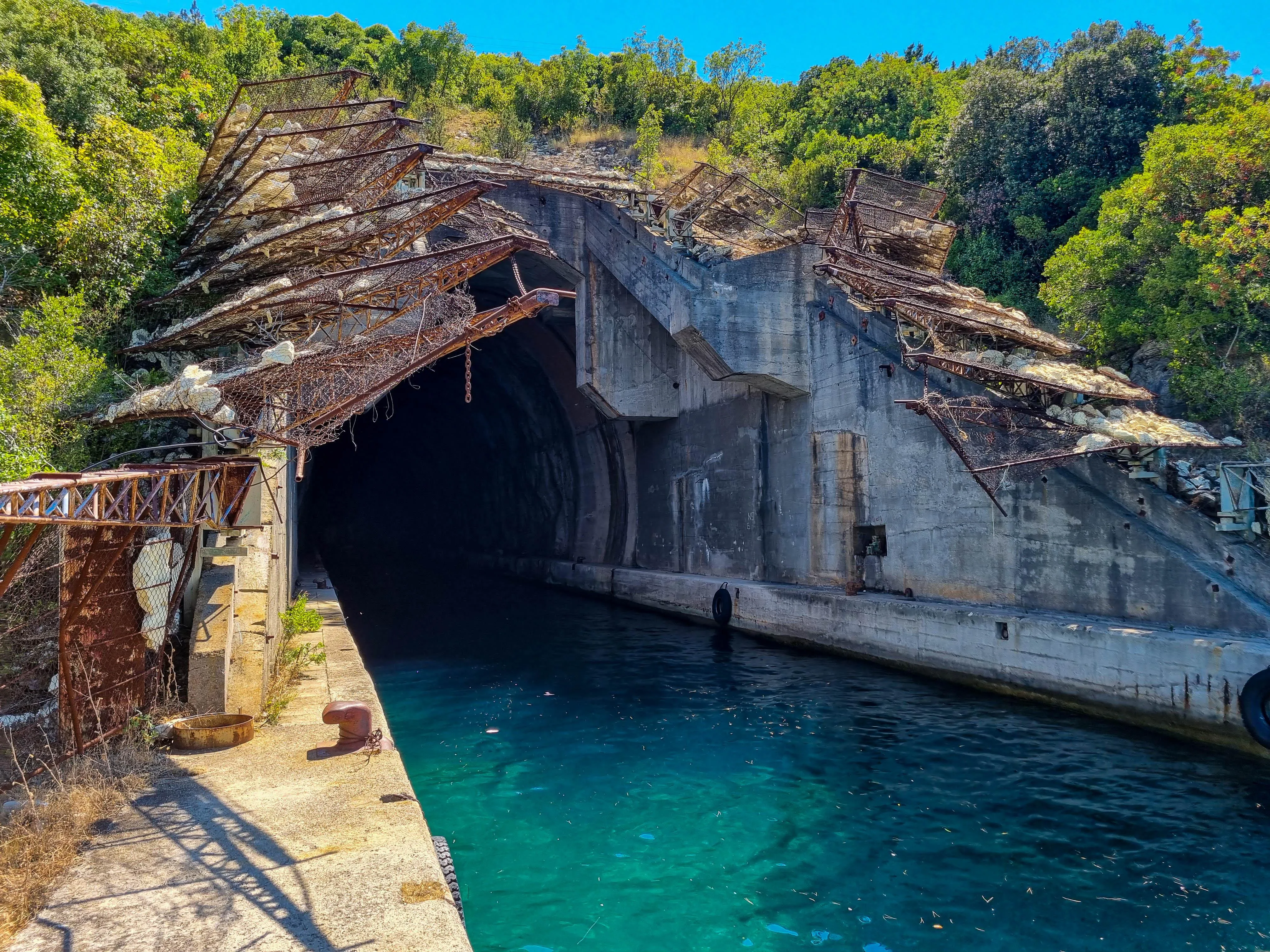 Entering the hidden submarine tunnel near Luštica